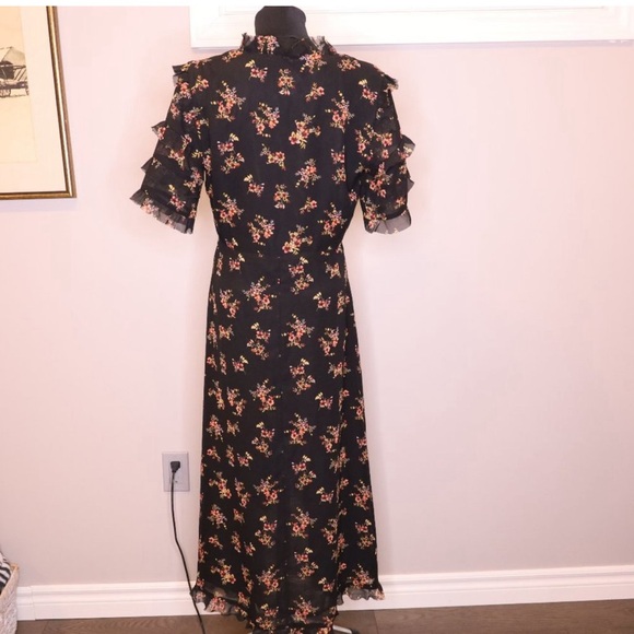 Amaryllis black floral ruffle wrap dress - Picture 3 of 4